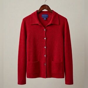 Charter Club Italian 100% Extra Fine Merino Wool Cardigan in Red Size Medium